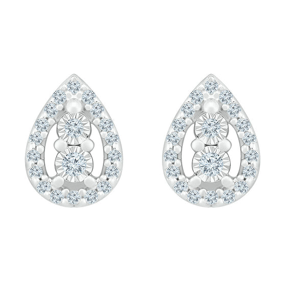 10k White Gold Womens Round Diamond Teardrop Earrings 1/8 Cttw