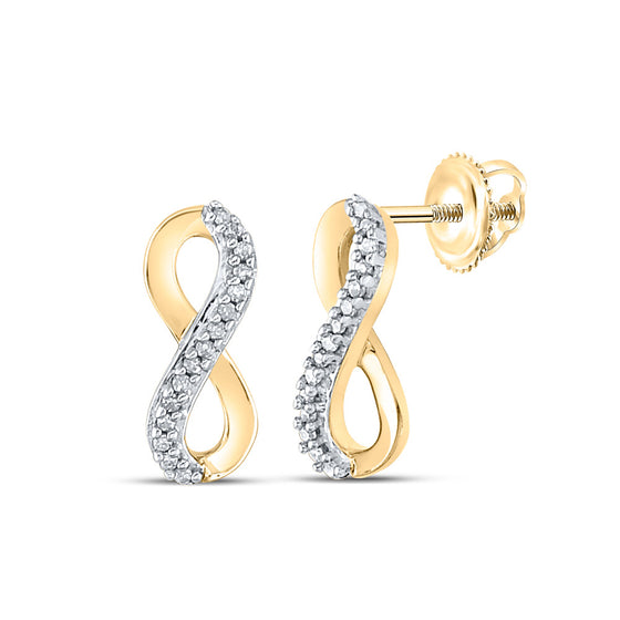 10k Yellow Gold Womens Round Diamond Infinity Earrings 1/20 Cttw