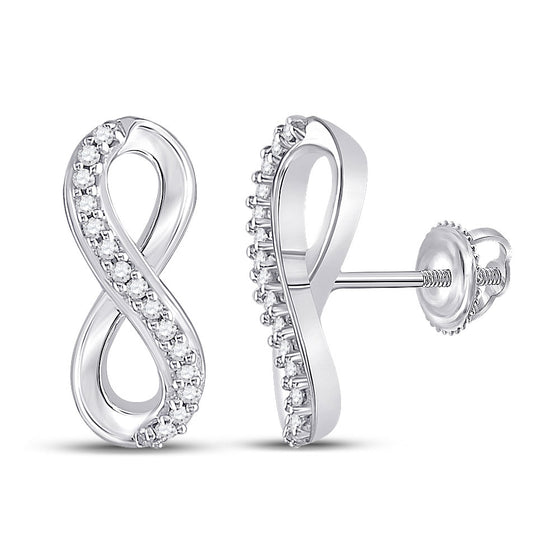 10k White Gold Womens Round Diamond Infinity Earrings 1/20 Cttw