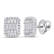  14k White Gold Womens Baguette Diamond Cluster Earrings 1/2 Cttw