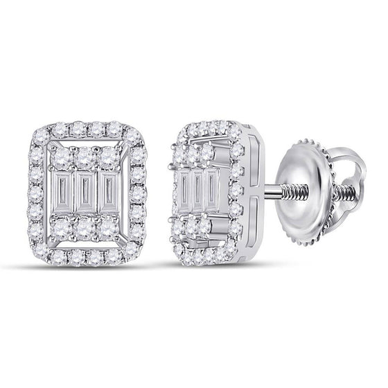 14k White Gold Womens Baguette Diamond Cluster Earrings 1/2 Cttw