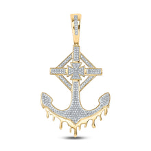  10k Yellow Gold Mens Round Diamond Anchor Cross Charm Pendant 1/2 Cttw