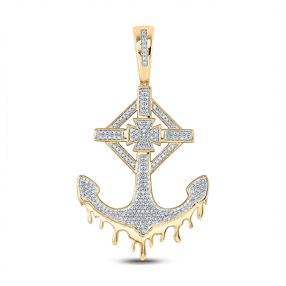 10k Yellow Gold Mens Round Diamond Anchor Cross Charm Pendant 1/2 Cttw