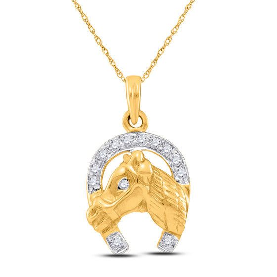 10k Two-tone Gold Womens Round Diamond Lucky Horseshoe Charm Pendant 1/10 Cttw
