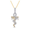 10k Yellow Gold Mens Baguette Diamond Snake Ankh Cross Charm Pendant 1-1/5 Cttw
