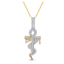  10k Yellow Gold Mens Baguette Diamond Snake Ankh Cross Charm Pendant 1-1/5 Cttw
