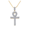 10k Yellow Gold Mens Round Diamond Ankh Cross Charm Pendant 1 Cttw