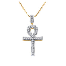  10k Yellow Gold Mens Round Diamond Ankh Cross Charm Pendant 1 Cttw