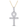 10k Yellow Gold Mens Baguette Diamond Ankh Cross Charm Pendant 1-5/8 Cttw