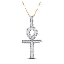  10k Yellow Gold Mens Baguette Diamond Ankh Cross Charm Pendant 1-5/8 Cttw