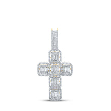  10k Yellow Gold Mens Baguette Diamond Cross Charm Pendant 1-7/8 Cttw