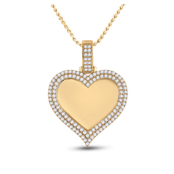 14k Yellow Gold Mens Round Diamond Heart Picture Memory Pendant 2-1/2 Cttw