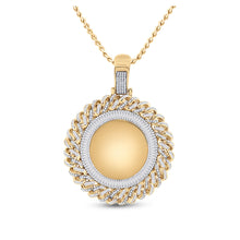  14k Yellow Gold Mens Round Diamond Cuban Link Circle Picture Memory Pendant 3-1/4 Cttw