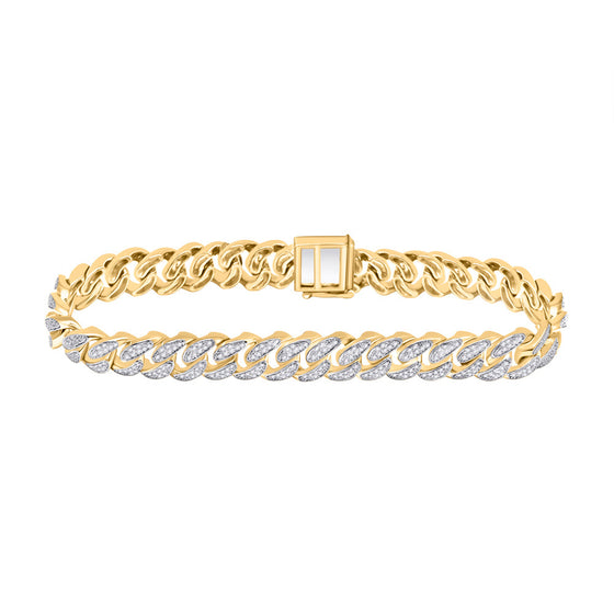 10k Yellow Gold Mens Round Diamond Cuban Link Bracelet 2 Cttw