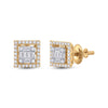 14k Yellow Gold Womens Baguette Diamond Square Earrings 3/8 Cttw