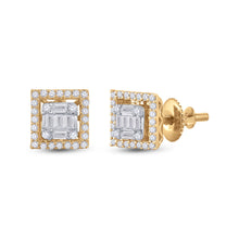  14k Yellow Gold Womens Baguette Diamond Square Earrings 3/8 Cttw