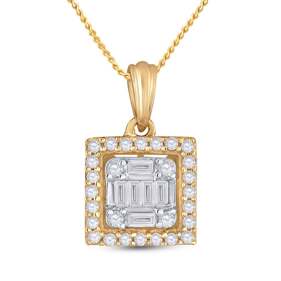 14k Yellow Gold Womens Baguette Diamond Square Pendant 1/5 Cttw