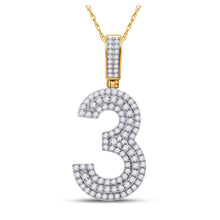 10k Yellow Gold Mens Round Diamond Number 3 Charm Pendant 1-1/3 Cttw