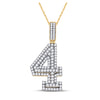 10k Yellow Gold Mens Round Diamond Number 4 Charm Pendant 1-3/8 Cttw