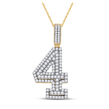  10k Yellow Gold Mens Round Diamond Number 4 Charm Pendant 1-3/8 Cttw