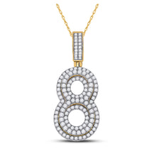  10k Yellow Gold Mens Round Diamond Number 8 Charm Pendant 1-5/8 Cttw
