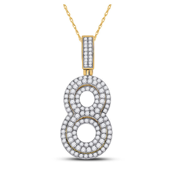 10k Yellow Gold Mens Round Diamond Number 8 Charm Pendant 1-5/8 Cttw