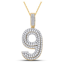  10k Yellow Gold Mens Round Diamond Number 9 Charm Pendant 1-5/8 Cttw