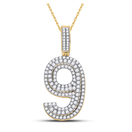 10k Yellow Gold Mens Round Diamond Number 9 Charm Pendant 1-5/8 Cttw