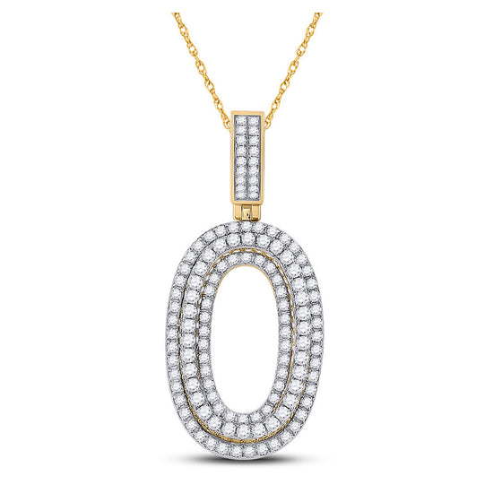 10k Yellow Gold Mens Round Diamond Number 0 Charm Pendant 1-5/8 Cttw