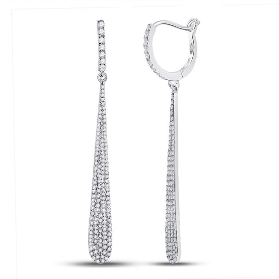 14k White Gold Womens Round Diamond Drop Dangle Earrings 3/4 Cttw