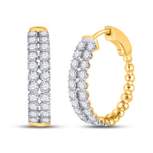  14k Yellow Gold Womens Round Diamond Double Row Hoop Earrings 2 Cttw