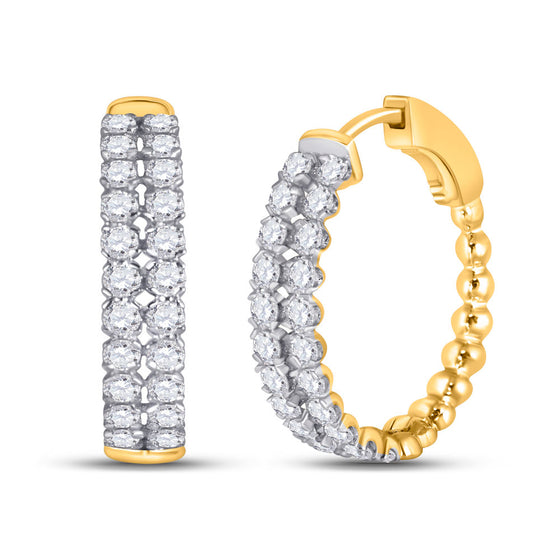 14k Yellow Gold Womens Round Diamond Double Row Hoop Earrings 2 Cttw