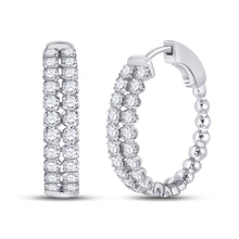  14k White Gold Womens Round Diamond Double Row Hoop Earrings 2 Cttw