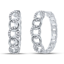  10k White Gold Womens Round Diamond Cuban Curb Link Hoop Earrings 1/5 Cttw