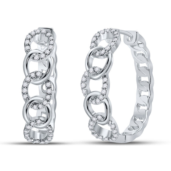 10k White Gold Womens Round Diamond Cuban Curb Link Hoop Earrings 1/5 Cttw
