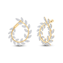 14k Yellow Gold Womens Round Diamond Twist Vine Hoop Earrings 1 Cttw