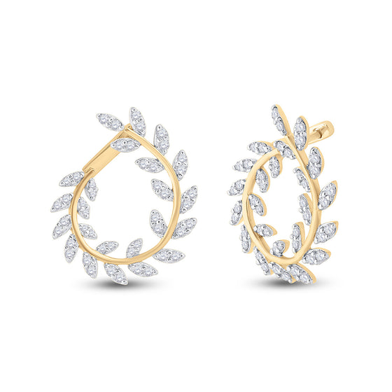 14k Yellow Gold Womens Round Diamond Twist Vine Hoop Earrings 1 Cttw
