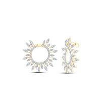  14k Yellow Gold Womens Round Diamond Sunburst Hoop Earrings 1 Cttw