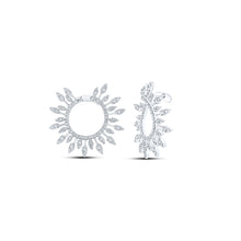  14k White Gold Womens Round Diamond Sunburst Hoop Earrings 1 Cttw