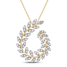  14k Yellow Gold Womens Round Diamond Vine Leaf Teardrop Pendant 3/4 Cttw