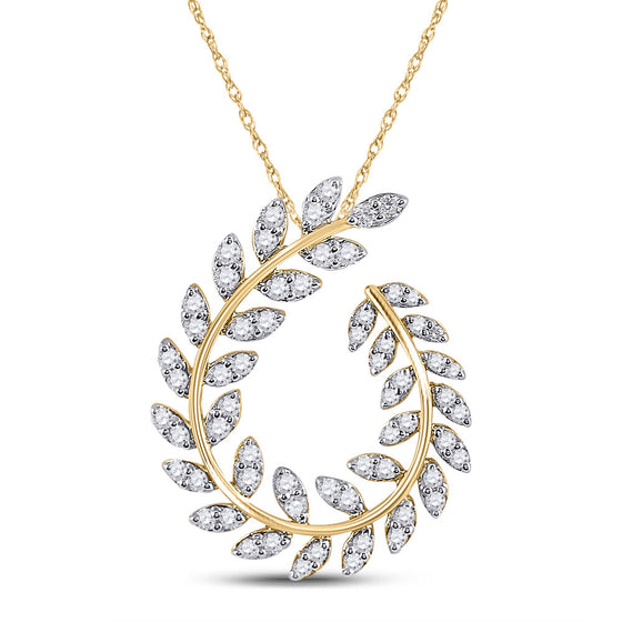 14k Yellow Gold Womens Round Diamond Vine Leaf Teardrop Pendant 3/4 Cttw