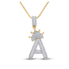  10k Yellow Gold Mens Baguette Diamond Crown A Letter Charm Pendant 7/8 Cttw