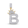 10k Yellow Gold Mens Baguette Diamond Crown B Letter Charm Pendant 1 Cttw