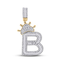  10k Yellow Gold Mens Baguette Diamond Crown B Letter Charm Pendant 1 Cttw
