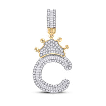 10k Yellow Gold Mens Baguette Diamond Crown C Letter Charm Pendant 5/8 Cttw
