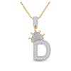 10k Yellow Gold Mens Baguette Diamond Crown D Letter Charm Pendant 3/4 Cttw