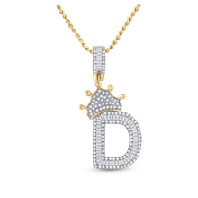  10k Yellow Gold Mens Baguette Diamond Crown D Letter Charm Pendant 3/4 Cttw