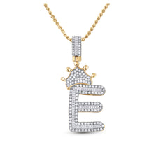  10k Yellow Gold Mens Baguette Diamond Crown E Letter Charm Pendant 3/4 Cttw