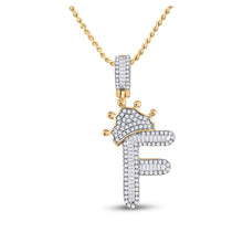  10k Yellow Gold Mens Baguette Diamond Crown F Letter Charm Pendant 5/8 Cttw