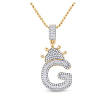  10k Yellow Gold Mens Baguette Diamond Crown G Letter Charm Pendant 3/4 Cttw